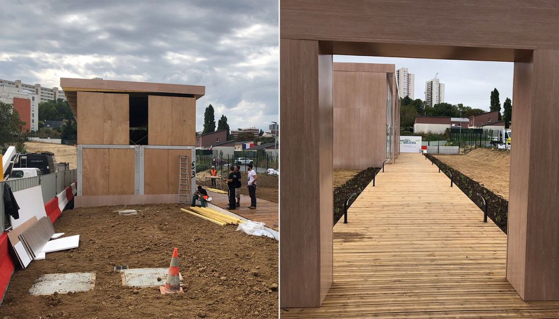 Travaux d'installation du village de vente